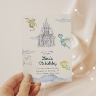 Magical Castle Cute Dragons Kids Birthday Invitation