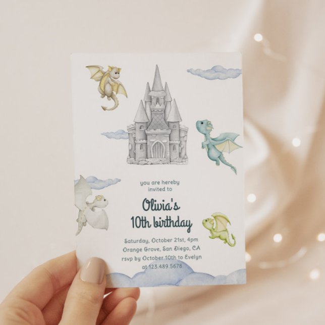 Magical Castle Cute Dragons Kids Birthday Invitation (Creator Uploaded)