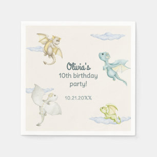 Magical Castle Cute Dragons Kids Birthday Napkin