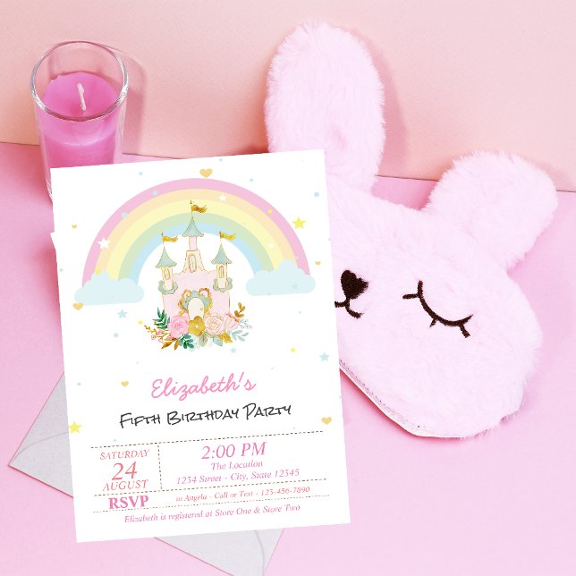Magical Castle Floral Rainbow Birthday Invitation (Creator Uploaded)