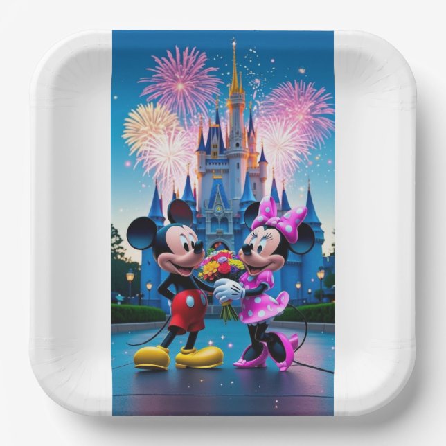 Magical Castle Mickey and Minnie Mouse Party Paper Paper Plate (Front)