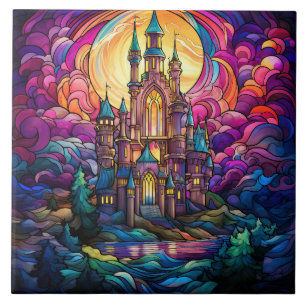 Magical Castle Stained Glass  Tile