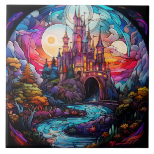 Magical Castle Stained Glass  Tile