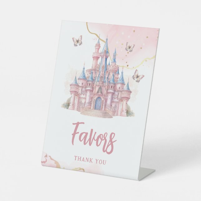 Magical Castle Unicorn Pink Princess 1st Birthday Pedestal Sign (Front)