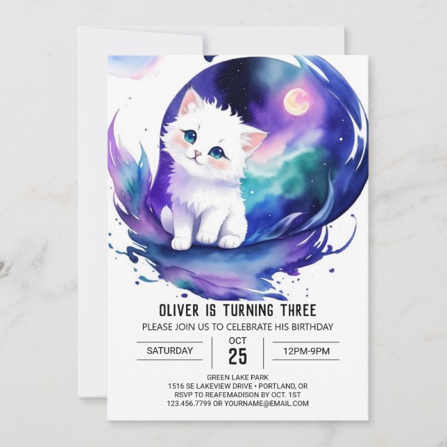 Magical Cat Boho Birthday Invitation (Front)
