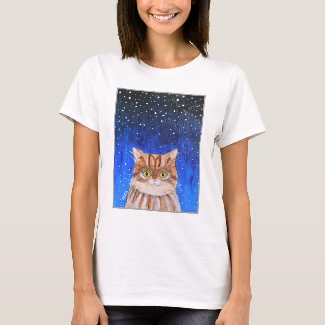 Magical Cat Longhair Brown Tabby Cat Lover Art T-Shirt (Front)