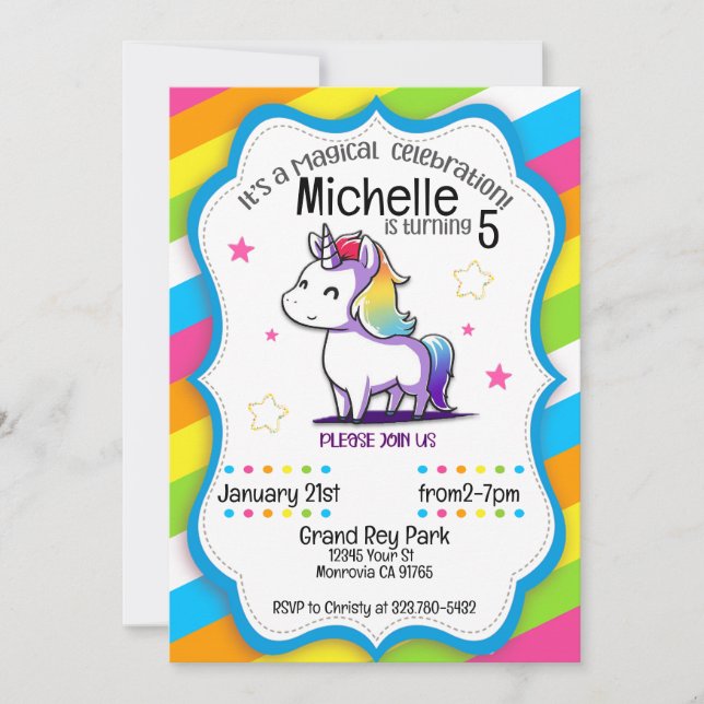 Magical Celebration Unicorn Birthday invitation (Front)