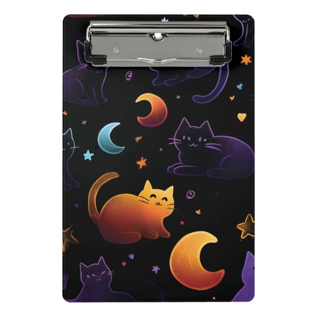 Magical Celestial Cat Pattern with Moons  Mini Clipboard (Front)