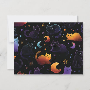Magical Celestial Cat Pattern with Moons Postcard