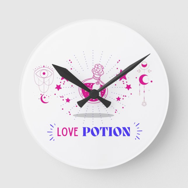 Magical celestial coloured 'Love Potion' design Round Clock (Front)