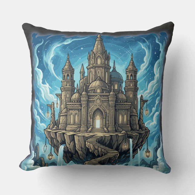 Magical Celestial Floating Castle In The Clouds Cushion (Front)