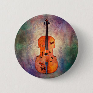 Magical cello with butterflies 6 cm round badge