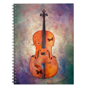 Magical cello with butterflies spiral notebook