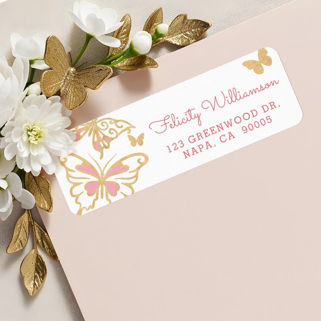Magical Chic Pretty Cute Gold and Pink Butterflies (Magical Chic Pretty Cute Gold and Pink Butterflies Label)