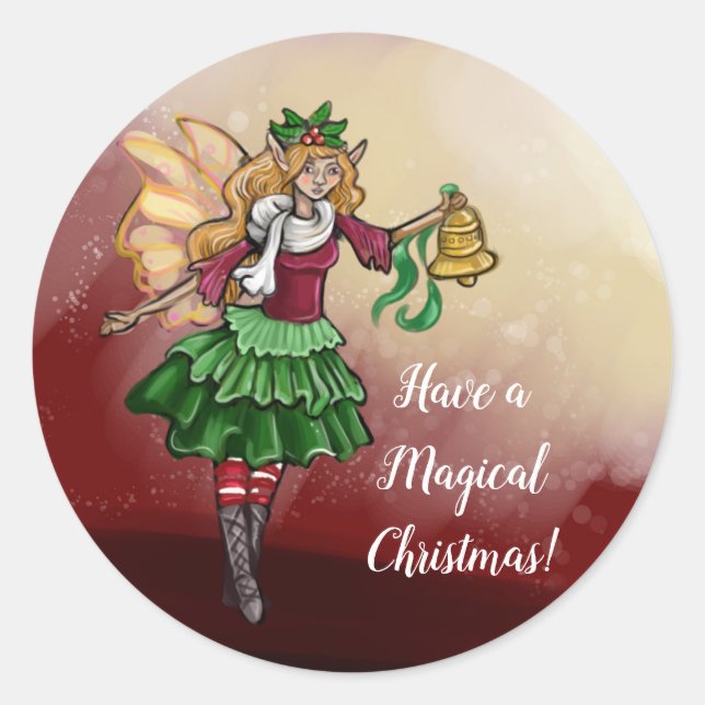 Magical Christmas Bell Fairy Classic Round Sticker (Front)