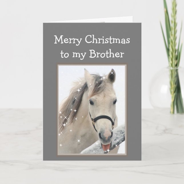 Magical Christmas Brother Wishes White Snow Horsel Card (Front)