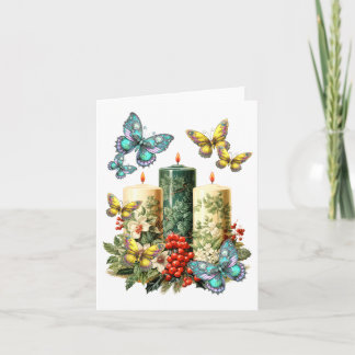 Magical christmas candles with christmas butterfly holiday card