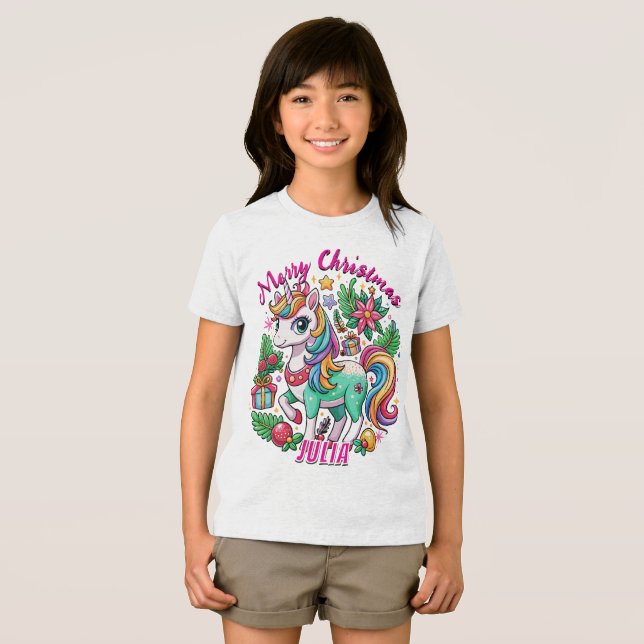 Magical Christmas Cute Unicorn Gift Kids Tri-Blend Shirt (Front Full)