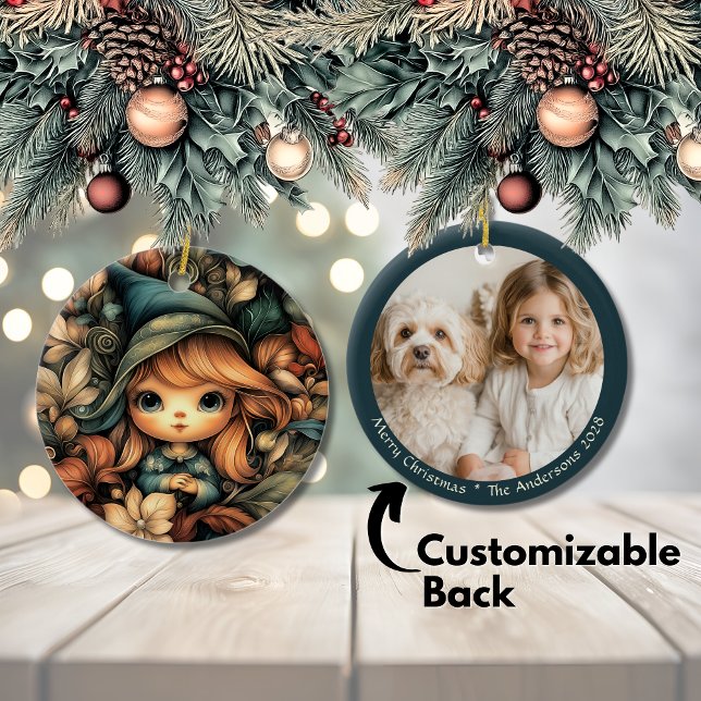 Magical Christmas Elf Customisable Ceramic Tree Decoration (Magical Christmas Elf Customizable Ceramic Ornament)