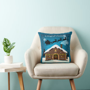Magical Christmas Eve Santa's Sleigh & Cosy Log Cushion