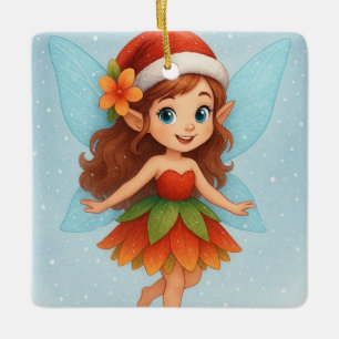 Magical Christmas Fairy, Cute Winter Fairy Ceramic Ornament