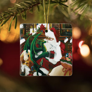 Magical Christmas Fantasy Santa Dragon Yule Cosy Ceramic Ornament