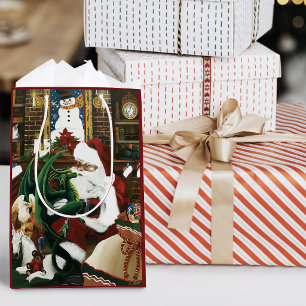Magical Christmas Fantasy Santa Dragon Yule Cosy Medium Gift Bag