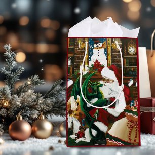 Magical Christmas Fantasy Santa Dragon Yule Cosy Medium Gift Bag