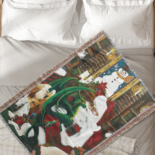 Magical Christmas Fantasy Santa Dragon Yule Cosy Throw Blanket