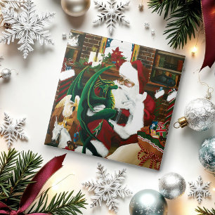 Magical Christmas Fantasy Santa Dragon Yule Cosy Tile