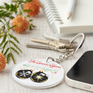 Magical Christmas Golden Glow & Snowflake Holiday Key Ring