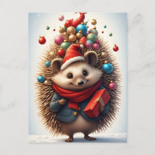 🎄 Magical Christmas Hedgehog Scene ❄️Festive Cute Postcard