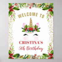 Magical Christmas Holly Berries Unicorn Welcome
