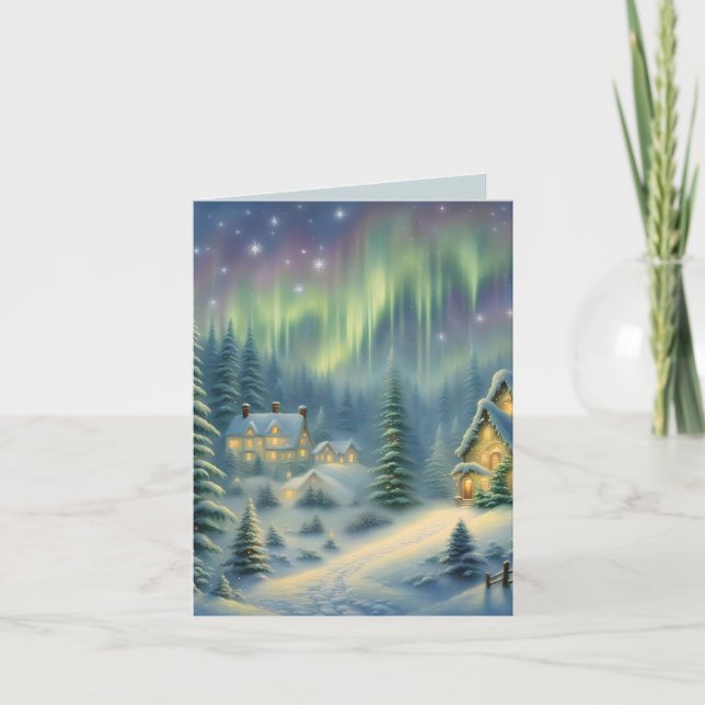 Magical Christmas night in the forest under stars  Holiday Card (Front)
