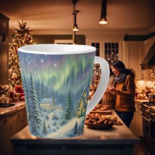 Magical Christmas night in the forest under stars Latte Mug