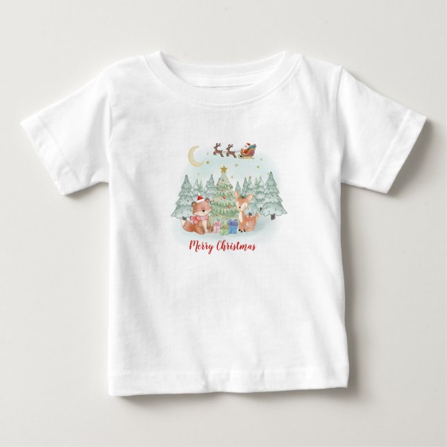 Magical Christmas Night in the Winter Forest Baby T-Shirt (Front)
