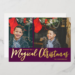 Magical Christmas Photo Collage Purple and Gold