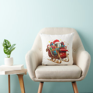 Magical Christmas Santa Sleigh & Festive Holiday Cushion