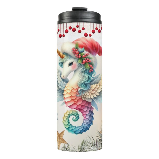Magical Christmas Seahorse Unicorn Thermal Tumbler (Front)