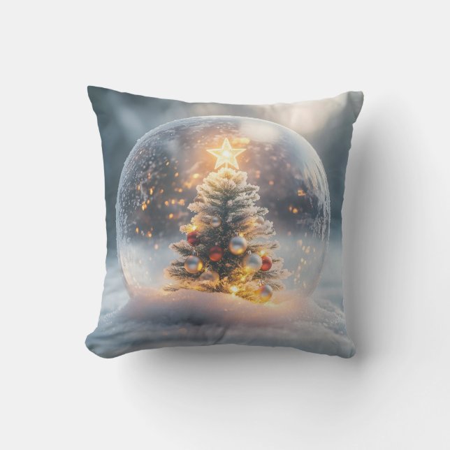 Magical Christmas Snow Globe with Glowing Tree Cushion (Front)