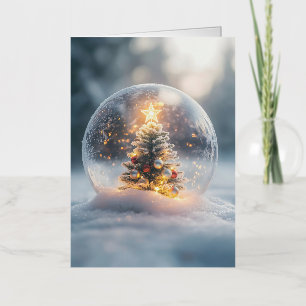 Magical Christmas Snow Globe with Glowing Tree Foil Greeting Card
