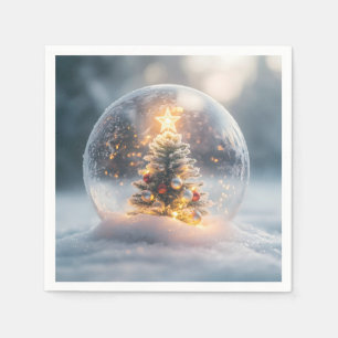 Magical Christmas Snow Globe with Glowing Tree Napkin