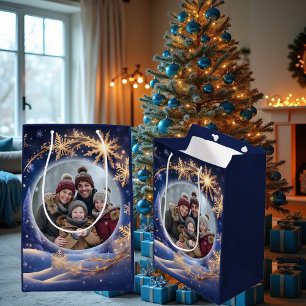 Magical Christmas time - golden snowflakes, photo Medium Gift Bag