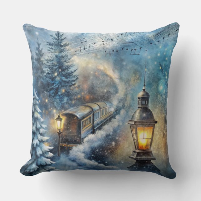 Magical Christmas Train Pillow – Vintage Winter (Front)