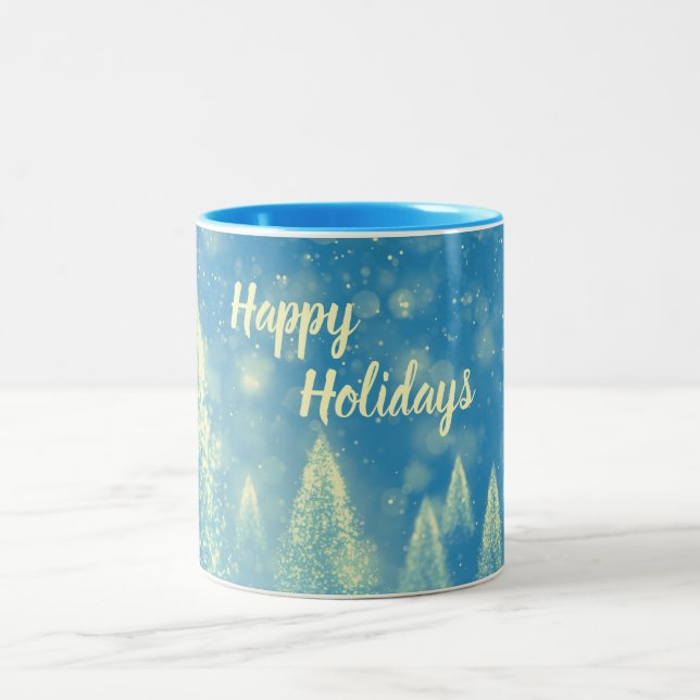 Magical Christmas Trees Happy Holidays Two-Tone Coffee Mug (Center)