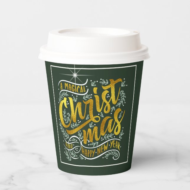 Magical Christmas Typography Gold ID441 Paper Cups (Front)