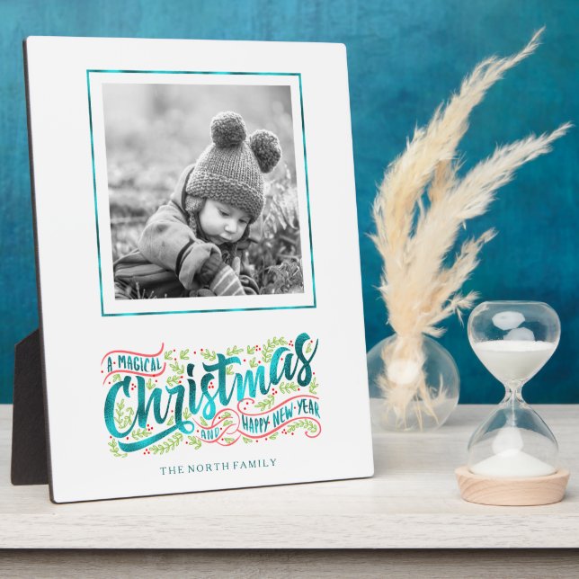 Magical Christmas Typography Photo Teal ID441 Plaque (Side)