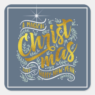 Magical Christmas Typography Square Gold ID441 Sticker