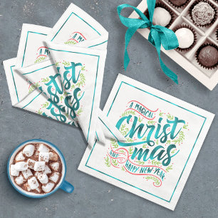 Magical Christmas Typography Teal ID441 Napkin