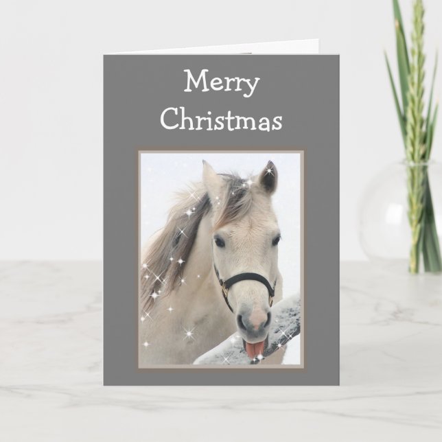 Magical Christmas Wishes White Snow Horse Animal Card (Front)